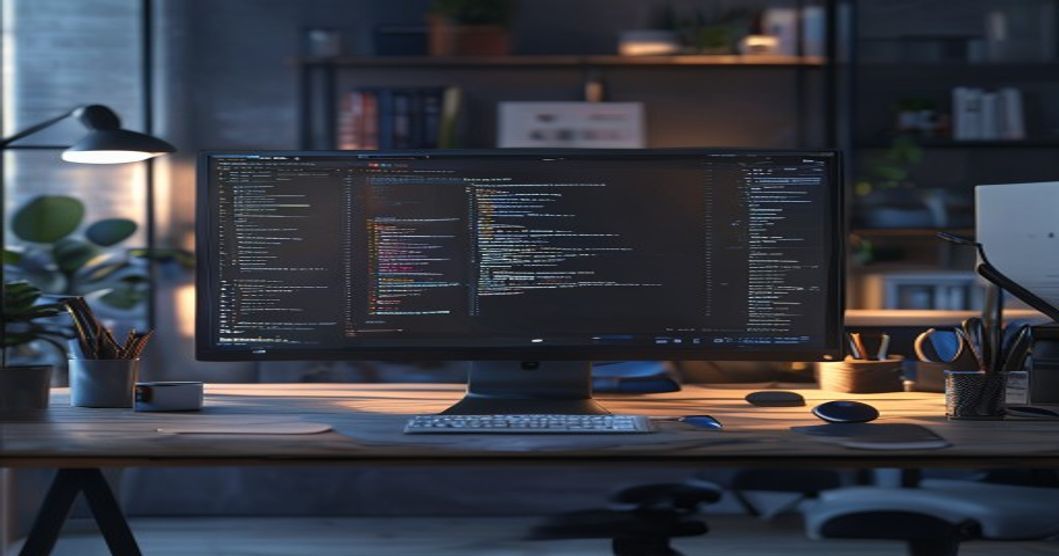 Markdown sintaksisi və kodlaşdırma mühitini əks etdirən peşəkar iş masası görüntüsü.